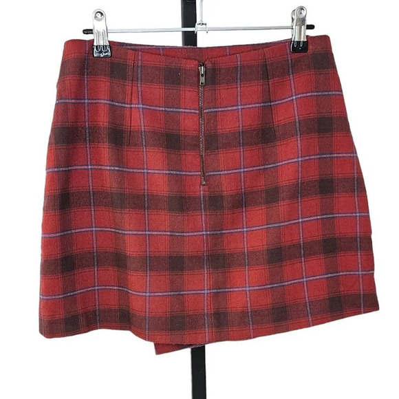 Free People  Tessa Plaid Mini Skirt Size 4 Aysymmetrical Red Lined - Picture 3 of 8